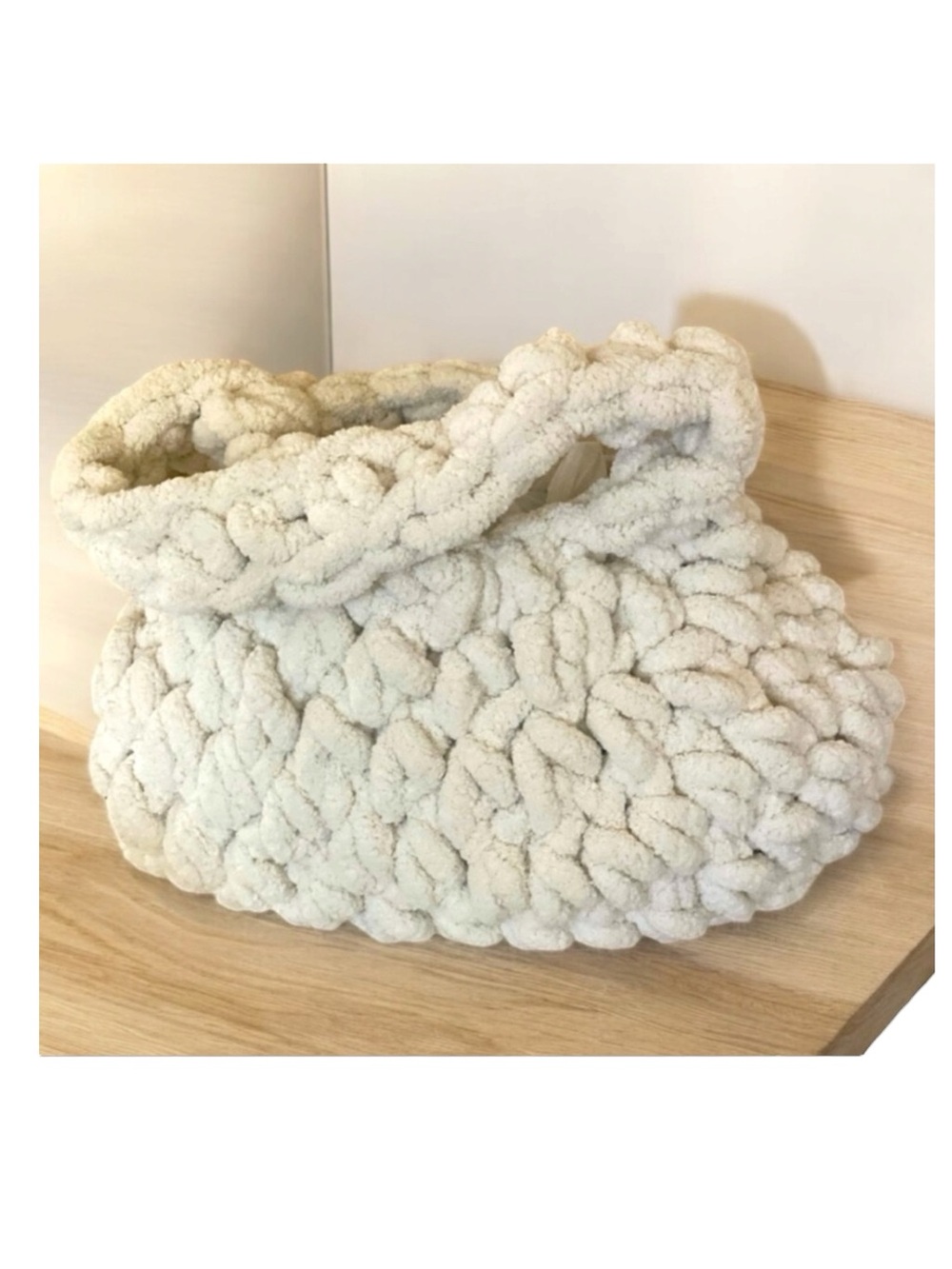 Hand Knit Crochet Tote Bag 24”x 15”Cream New